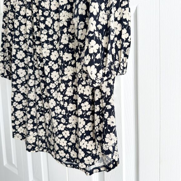 Lauren Ralph Lauren Blouse Women’s 1X Floral Peasant Navy Blue Top 3/4 Sleeve - Picture 4 of 8